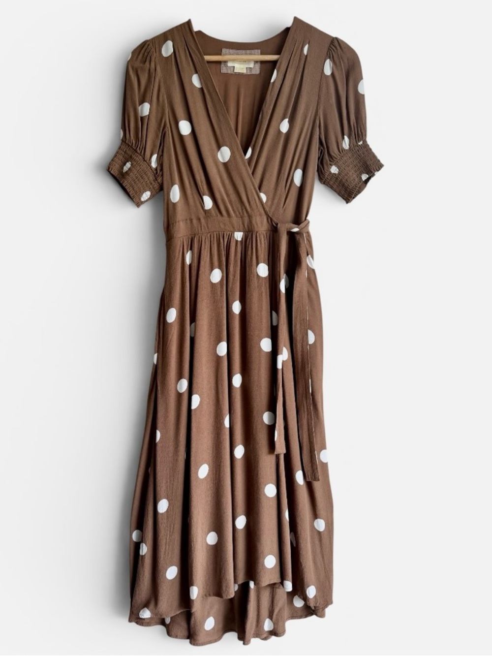 Maeve Anthropologie Bernice Faux Wrap Polka Dot Midi Dress Brown Size 4